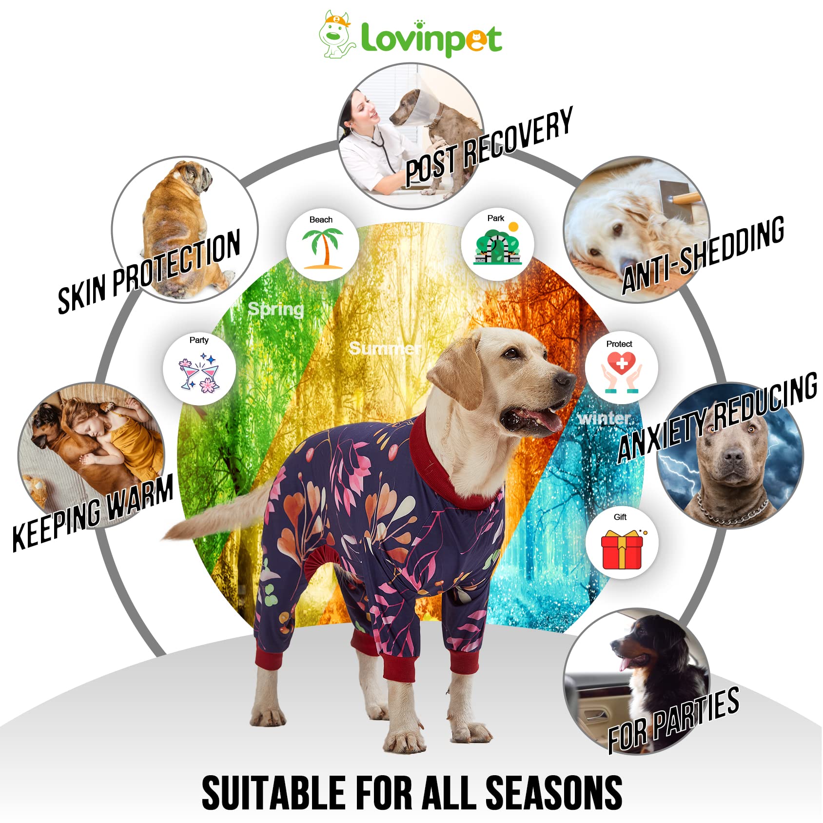 LovinPet Dog Clothing, Navy Berries Print, Large Weimaraner Jammies, Weimaraner Protective Clothing, Lightweight Pullover Dog Pajamas, Full Coverage Weimaraner Pajamas/XL