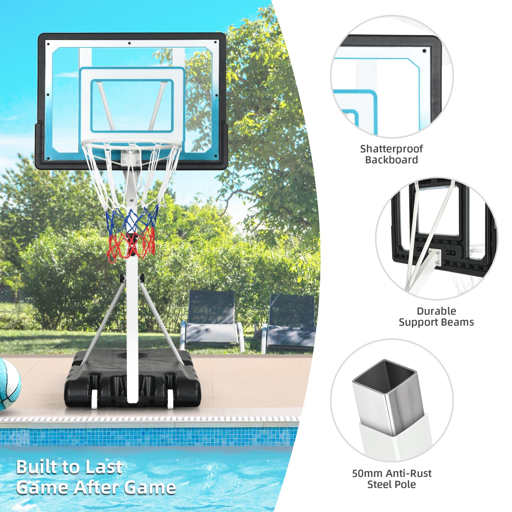 YITAHOME Basketball Hoop, 4.1-5.7ft Portable Basketball Hoop Outdoor, Easy Adjustable Pool Basketball Hoops & Goals for Indoor or Outdoor