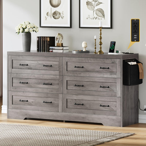 DWVO Farmhouse 6 Drawer Dresser for Bedroom, 59