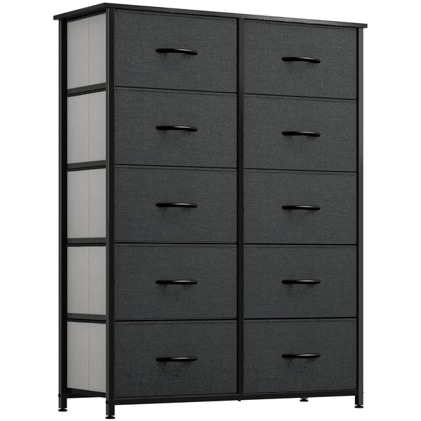 DWVO 10 Drawer Dresser - Fabric Storage Tower, Organizer Unit for Living Room, Hallway, Closets - Sturdy Steel Frame, Wooden Top & Easy Pull Fabric Bins