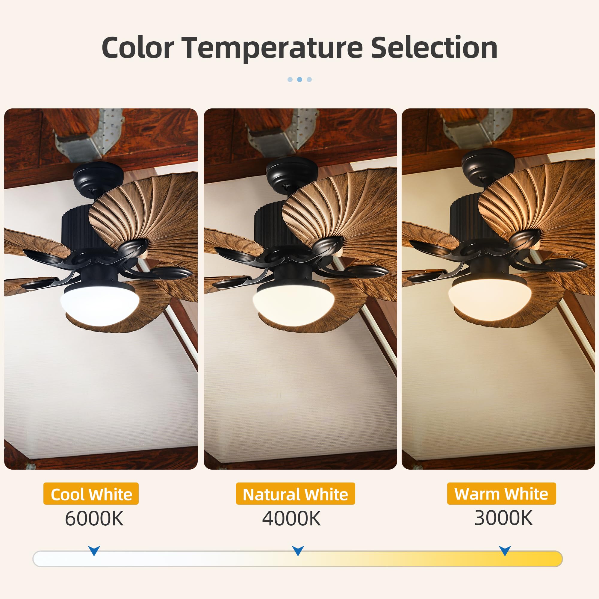 YITAHOME 52" Tropical Ceiling Fan with Light & Remote, 5 Blade Ceiling Fans Reversible, LED Tri-Color Temperature, 6 Speeds Quiet DC Motor for Living Room, Dining Room