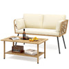 DWVO 2 Pieces Patio Furniture Set, All-Weather Wicker Rattan Loveseat with Thick Cushions & Table, Outdoor Conversation Set for Patio, Balcony, Backyard, Deck, Poolside