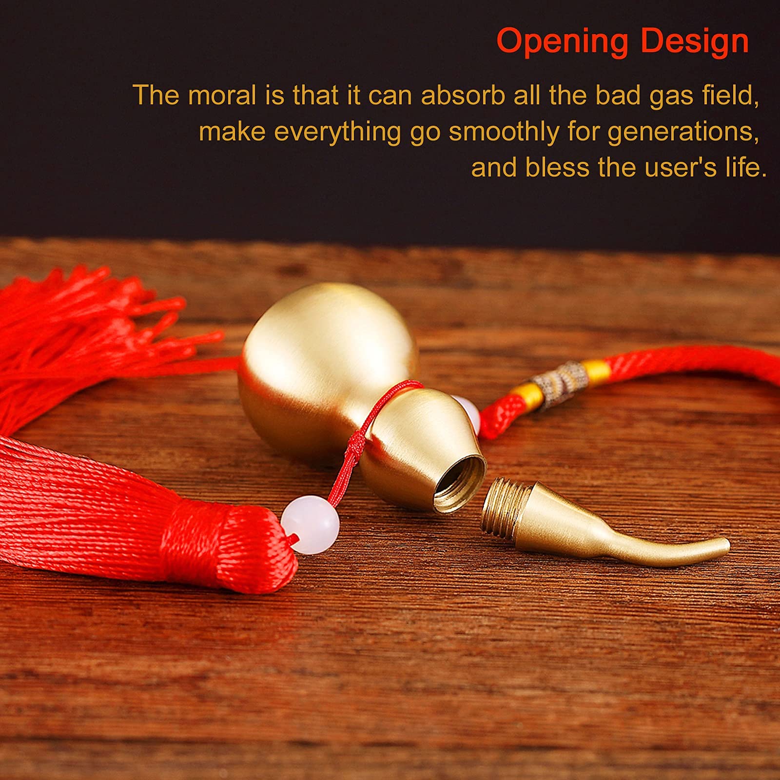 Hanging Decoration Good Luck Wu Lou Gourd,with Tassel for Housewarming Statue Charm Amulet Home Decor,3.18 inch Tall,Full Brass, Hu Lu Bring You Wealth Peaceful, Safty, Healthy,Success