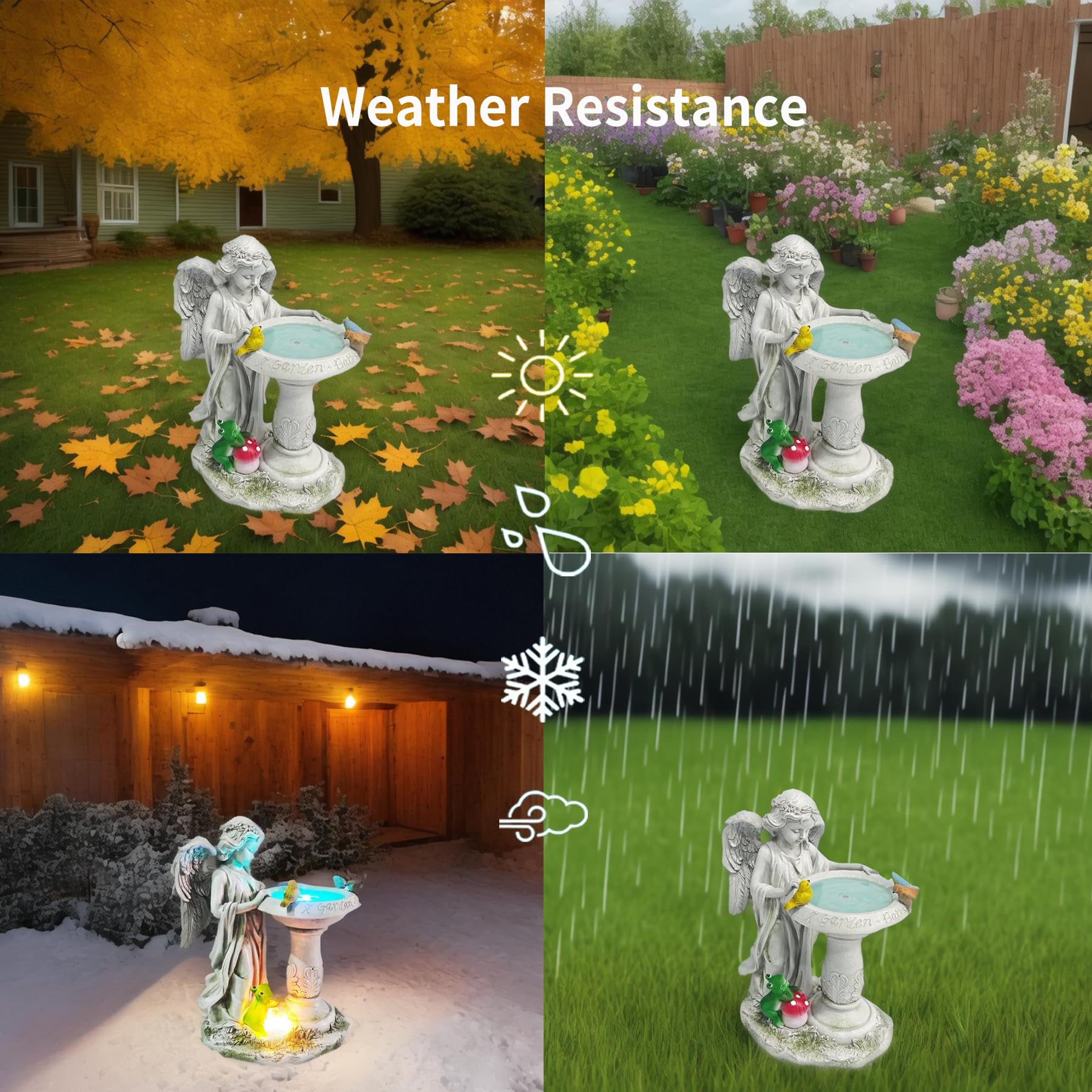 Vlyrofea Solar Angel Garden Sculpture with Color - Changing Lights,Resin Garden Outdoor Decorations Figurine with Birds,Frog & Mushroom for Home,Yard,Patio,Balcony,Lawn - Unique Housewarming Gifts