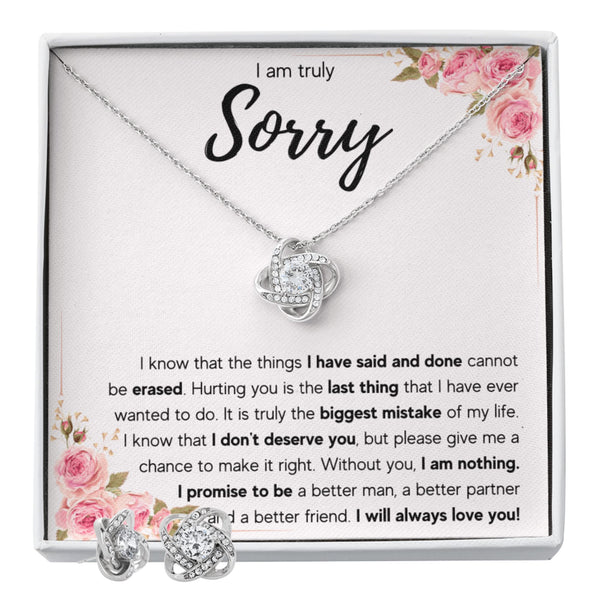FG Mall Im Sorry Gifts For Her, Apology Necklace with Message Card and Gift Box (Knot Earrings Set, Mistake)