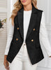 Happy Sailed Black Blazers for Women Business Casual Summer Sleeveless Double Breasted Open Front Tweed Blazer Vest Tops Lightweight Jackets Waistcoat Professional Office Outfits Large