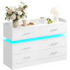 DWVO 6 Drawer Dresser with LED Light, Modern Dresser Chest of Drawers for Closet, Wide Drawer Organizer Cabinet with Top Storage Shelf, White