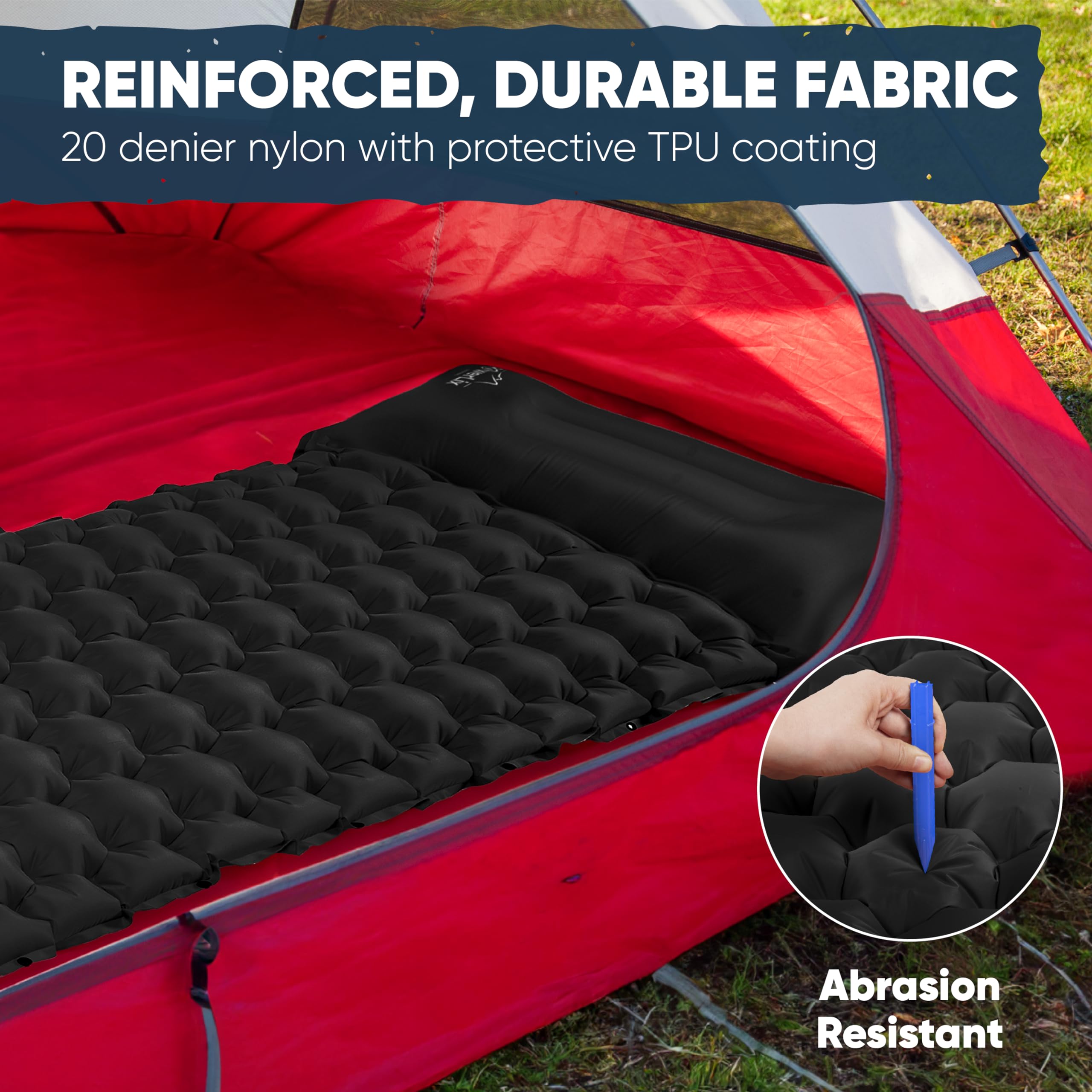 POWERLIX Camping Sleeping Pad 2 Pack, Foot Pump Sleeping Pad for Camping with Built in Pillow, Inflatable Camping Mat, Lightweight Compact Air Mattress Pad for Backpacking Hiking Travelling