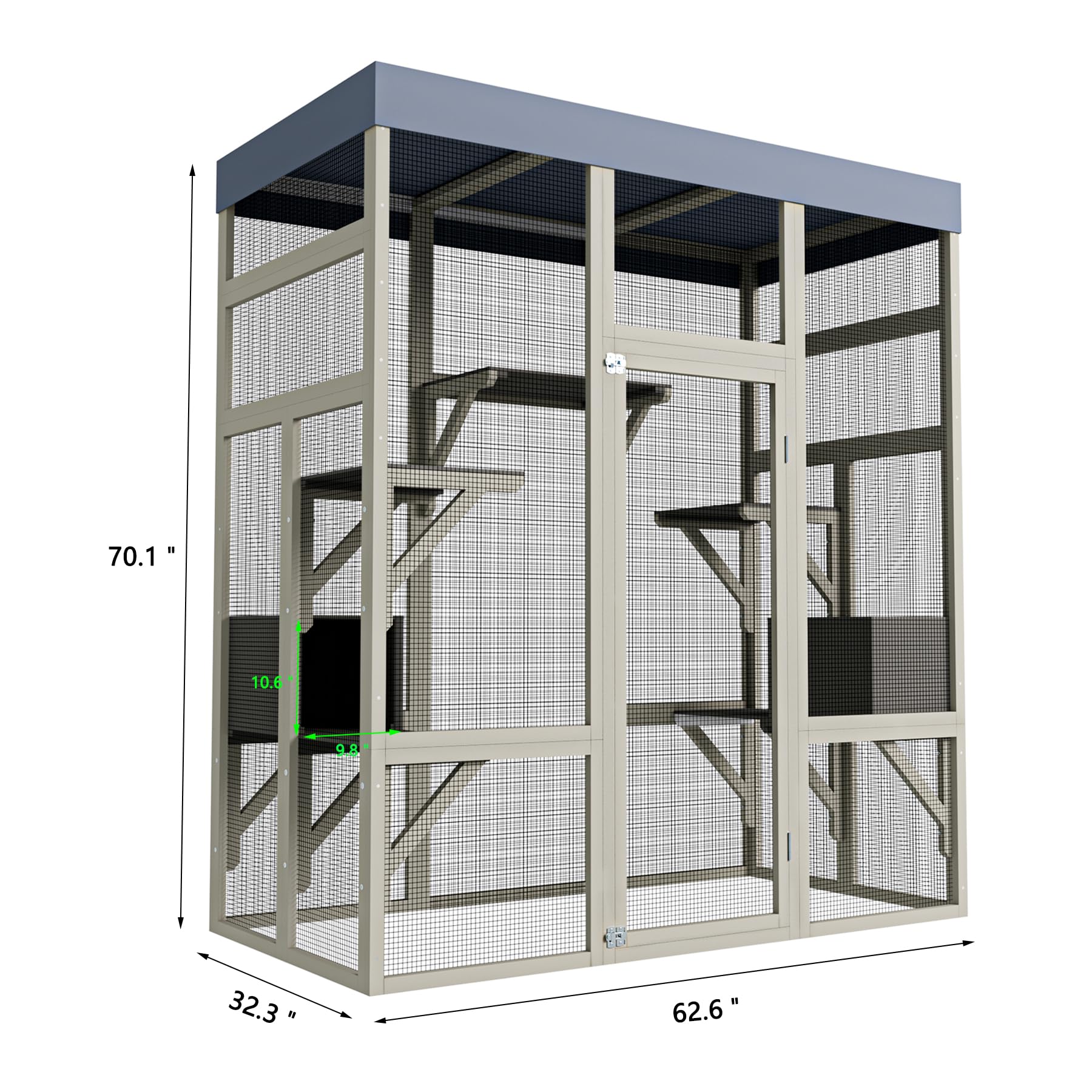70” Catio Outdoor Cat Enclosure, Large Wood Cats House, Catio Window Cat Enclosure, Jumping Platform & 2 Napping Resting Box