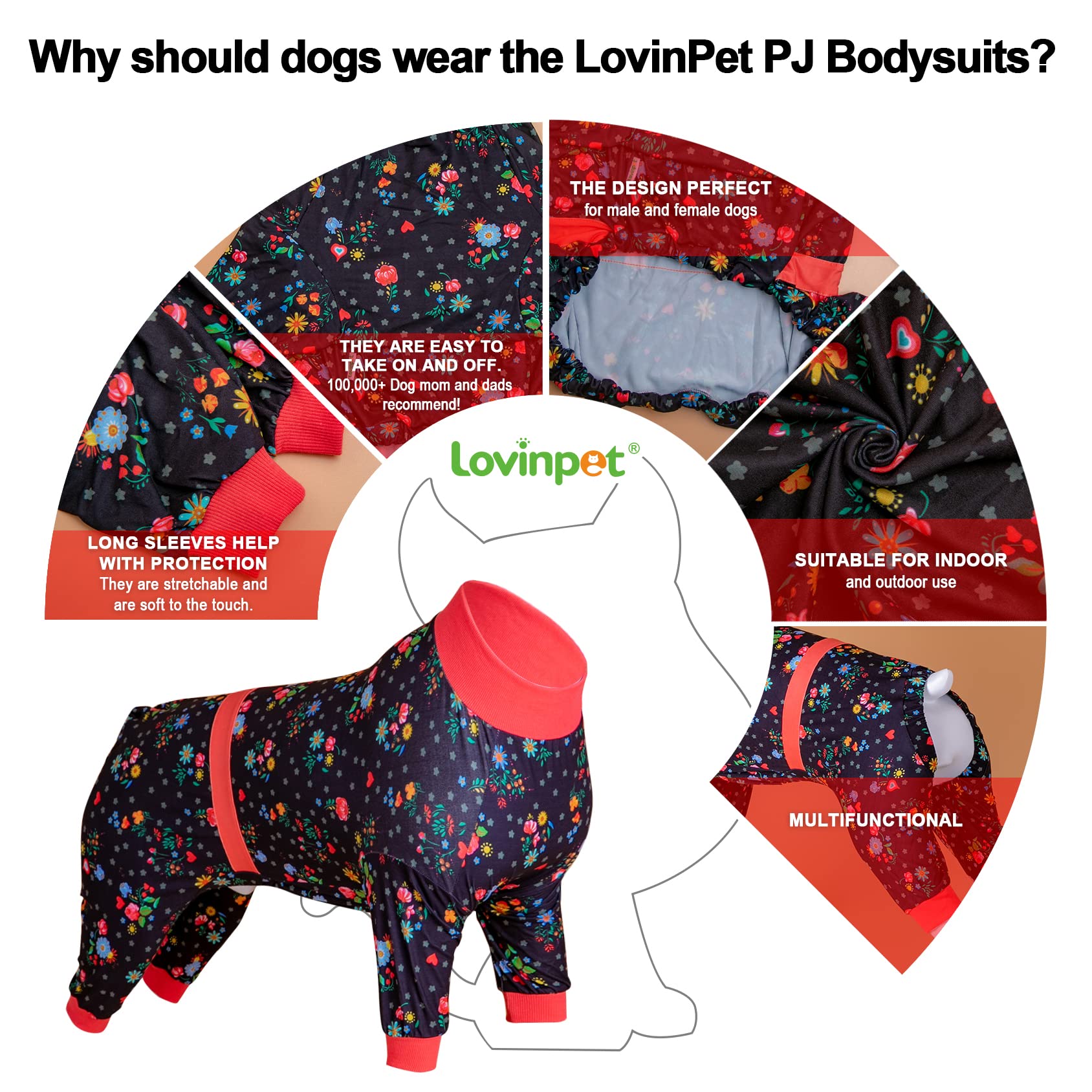 LovinPet Large Dog Pajamas, Post Surgery Onesie for Large Breed Dogs, Reflective Stripe, Breatheable Stretch Jersey Knit, Nighttime Print, Dog Jammies, Pet PJ's, Pet Pajamas for Dogs, 2XL