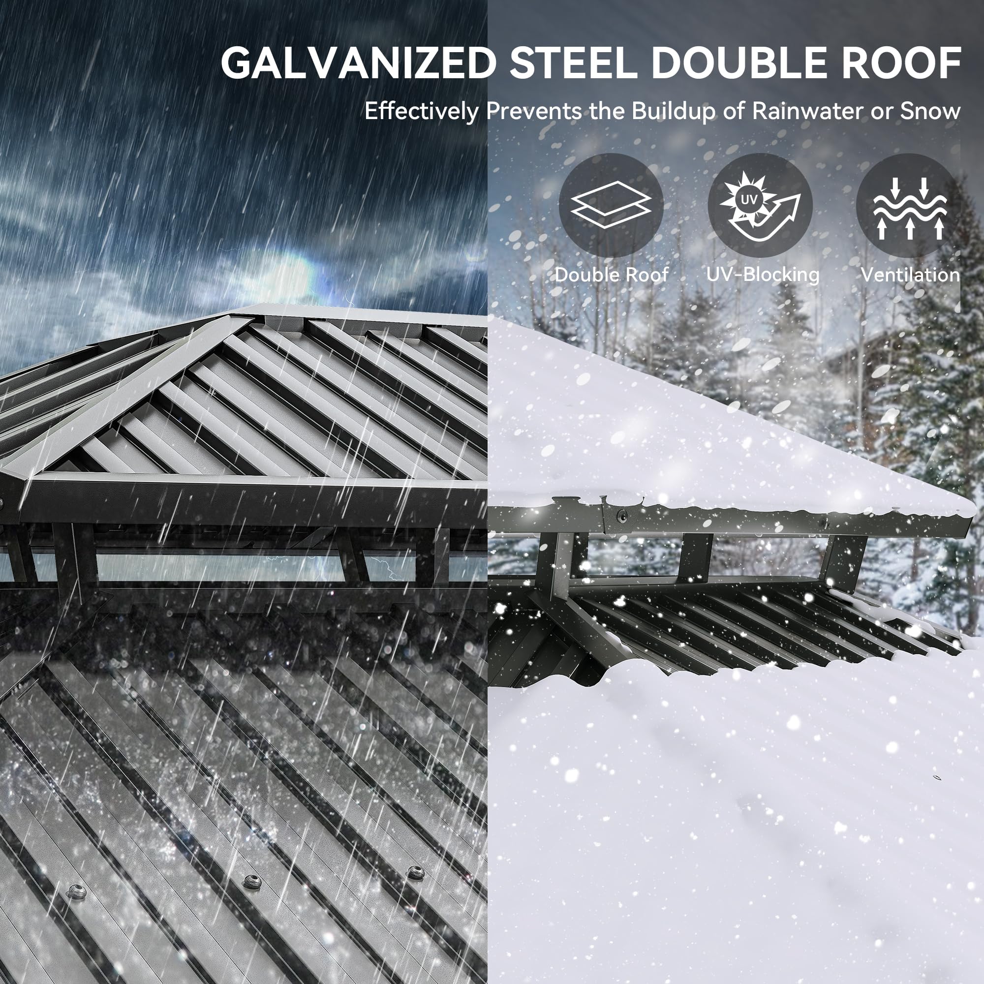 YITAHOME 12X18FT Hardtop Gazebo Double Roof Canopy Galvanized Iron 4.7X4.7'' Aluminum Pillar Garden Tent Curtains Netting for Patios Backyards Decks Lawns