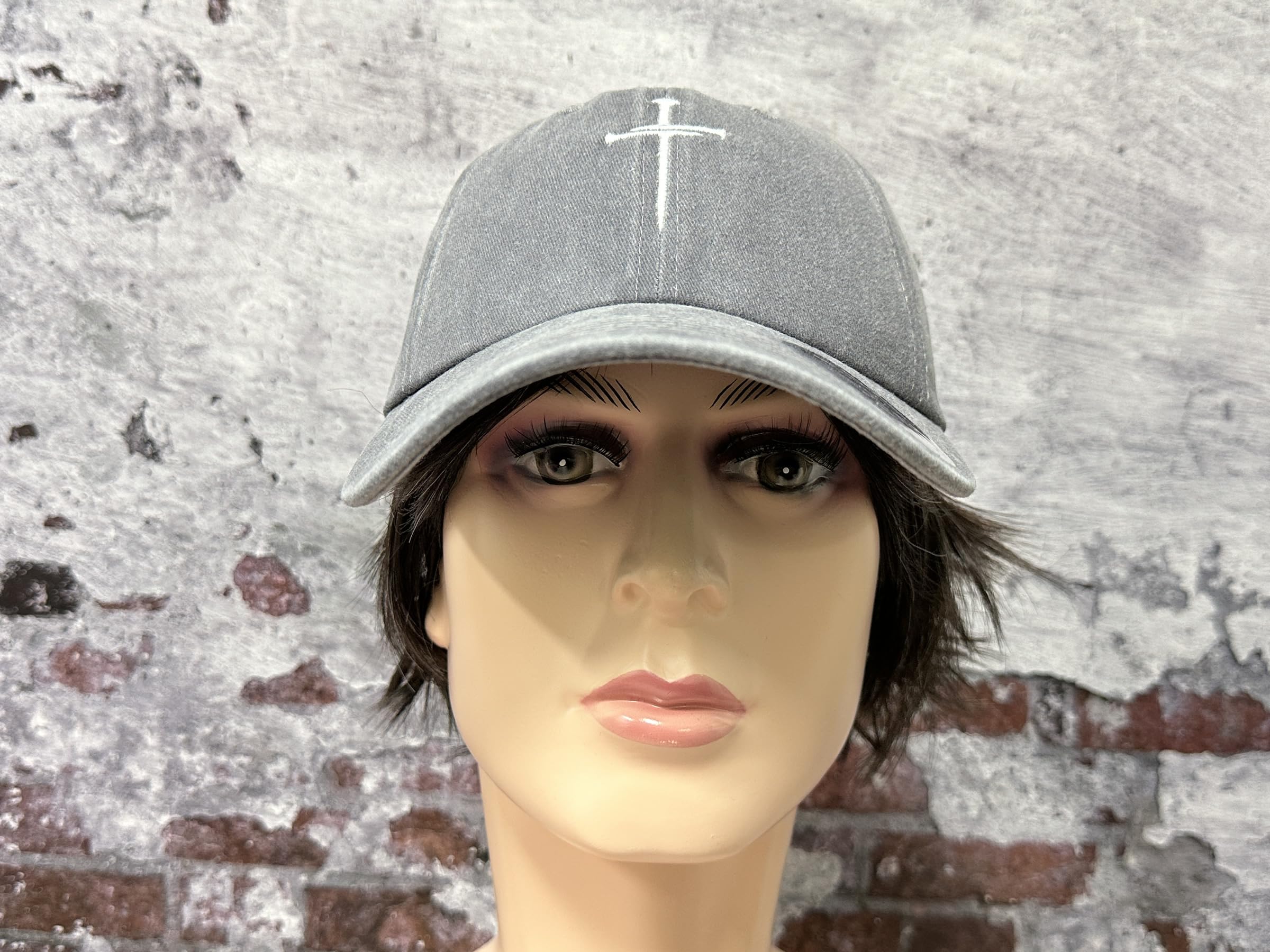 Hepandy Embroidered Three 3 Nails Cross Hat for Men, Christian Gifts for Women, Washed Gray Christ Jesus Hats Cotton Baseball Cap