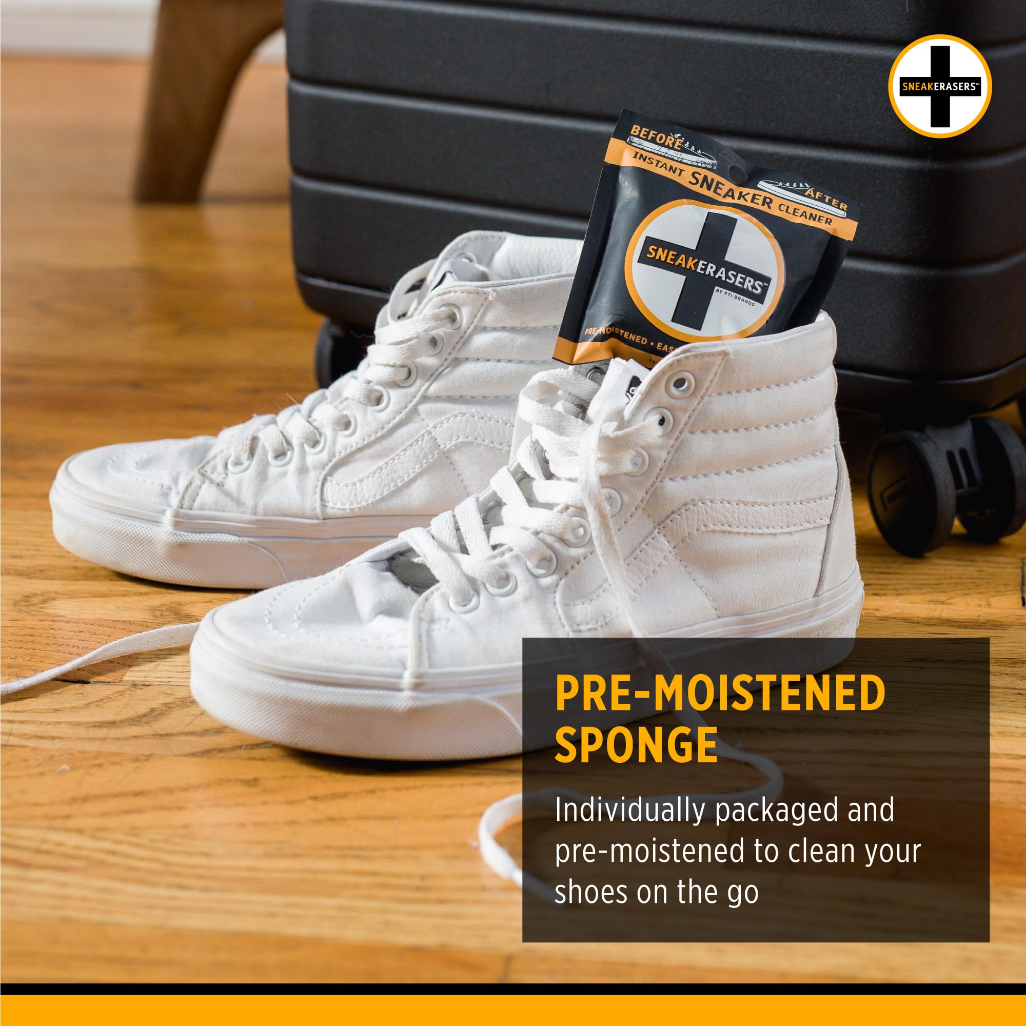 SneakERASERS Instant Sneaker Cleaner Sponge, Effective Shoe Cleaning for White Sneakers, Tennis Shoes - Pre-Moistened, Portable Shoe Cleaner, Perfect for Smooth Soles and Midsoles, 14 Pack