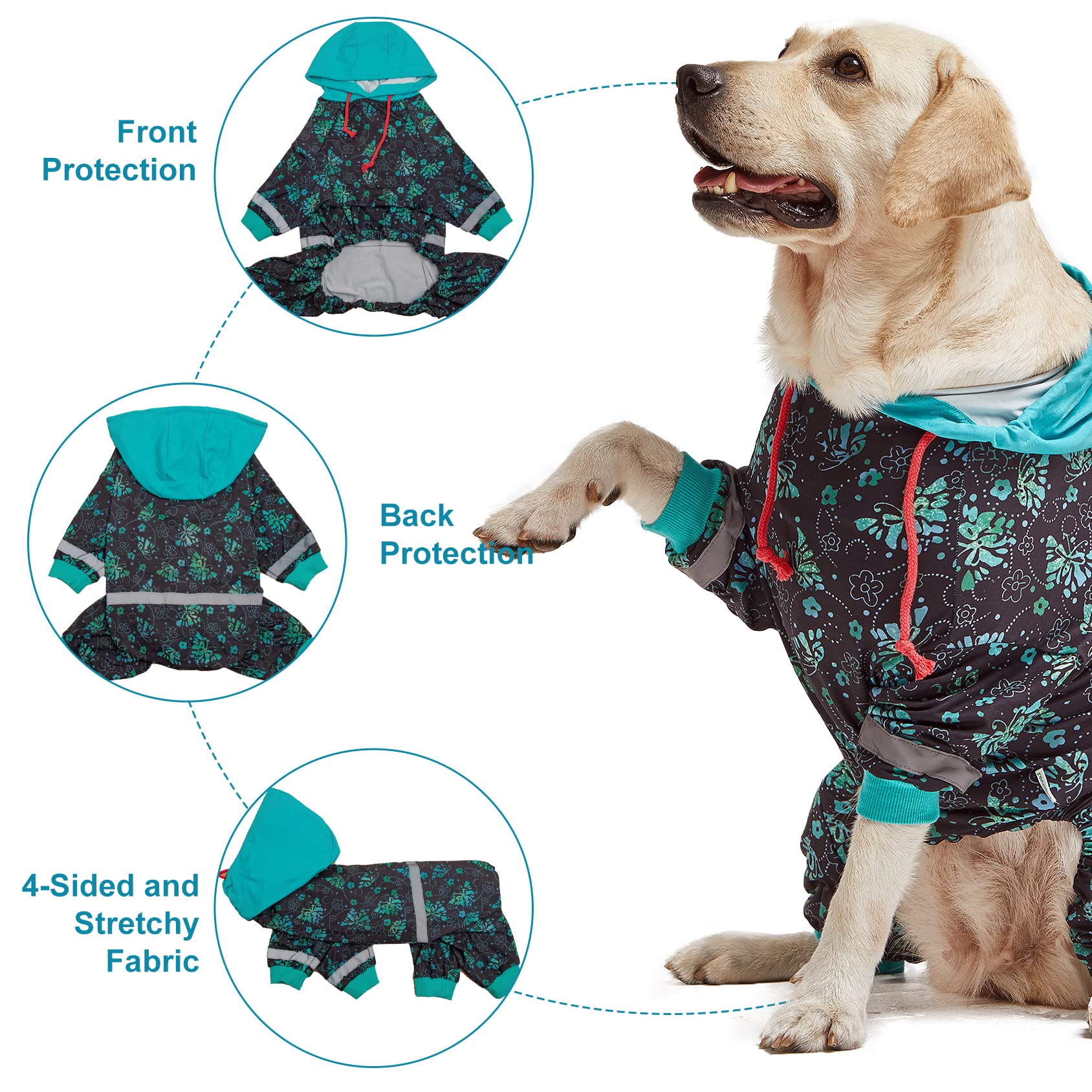 LovinPet Dog Pajamas, UV & Wound Care, Dog Anxiety Relief, Reflective Stripe, Butterflies and Rings Black Print, Post Surgery Pet PJ's, Large Breed Dog Onesie Pajamas, Large