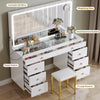 YITAHOME Vanity Desk with Mirror, Power Outlet and Magnifying Glass, Dressing Table Set with Chair, Makeup Vanity Table with Stool, 8 Drawers, Adjustable 3 Lighting Colors, White