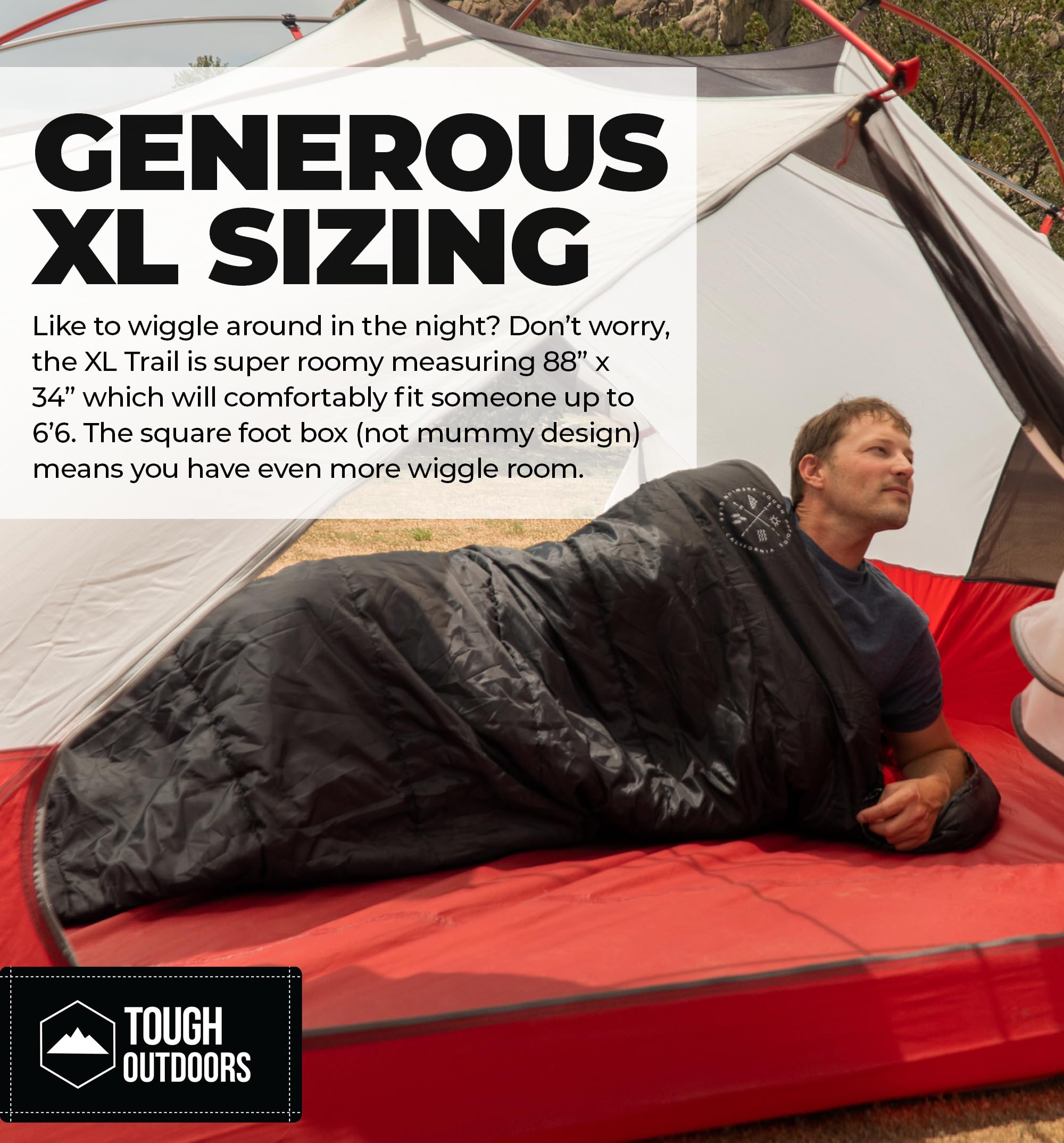 Tough Outdoors All Season Extra Large Sleeping Bag - Adult Sleeping Bag Camping & Backpacking - Cold, Warm Weather & Summer Sleeping Bag - Lightweight Waterproof Compact Sleep Bag w/Compression Sack