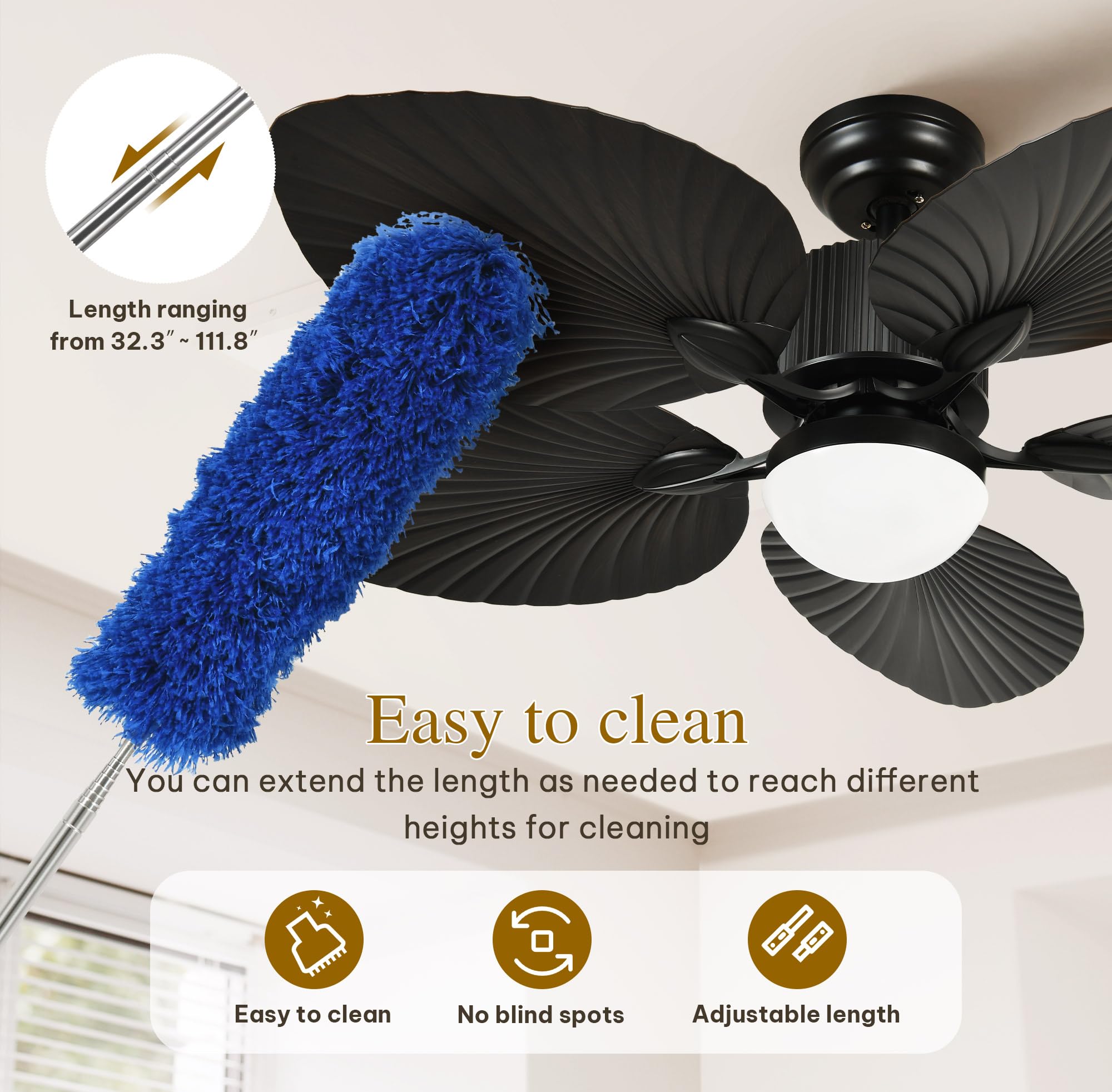 YITAHOME Tropical Ceiling Fan with Lights, 3 Ways Control, Dimmable 52 Inch Retro Ceiling fan with Cleaner Duster, Black Smart Ceiling Fan Compatible with Alexa for Living Room, Dining Room