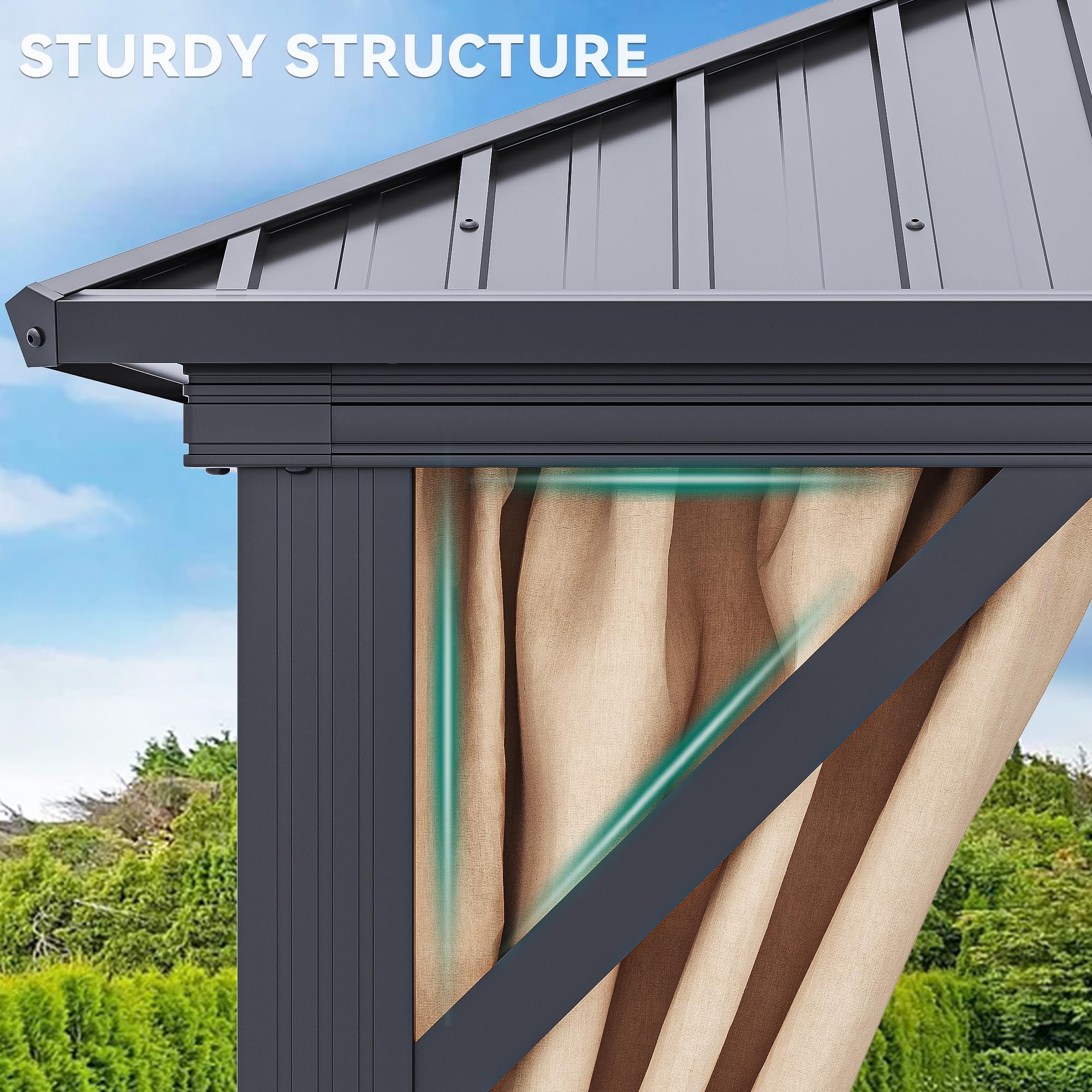 YITAHOME 10x10ft Gazebo Double Roof Hardtop with Nettings and Curtains, Heavy Duty Galvanized Steel Outdoor Vertical Stripes Roof for Patio, Backyard, Deck, Lawns, Brown