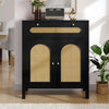 DWVO Rattan Drawer Dresser with Doors and Adjustable Shelves - Bathroom Cabinet with Large Drawer-Accent Cabinet Sideboard for Living Room/Entryway - Black