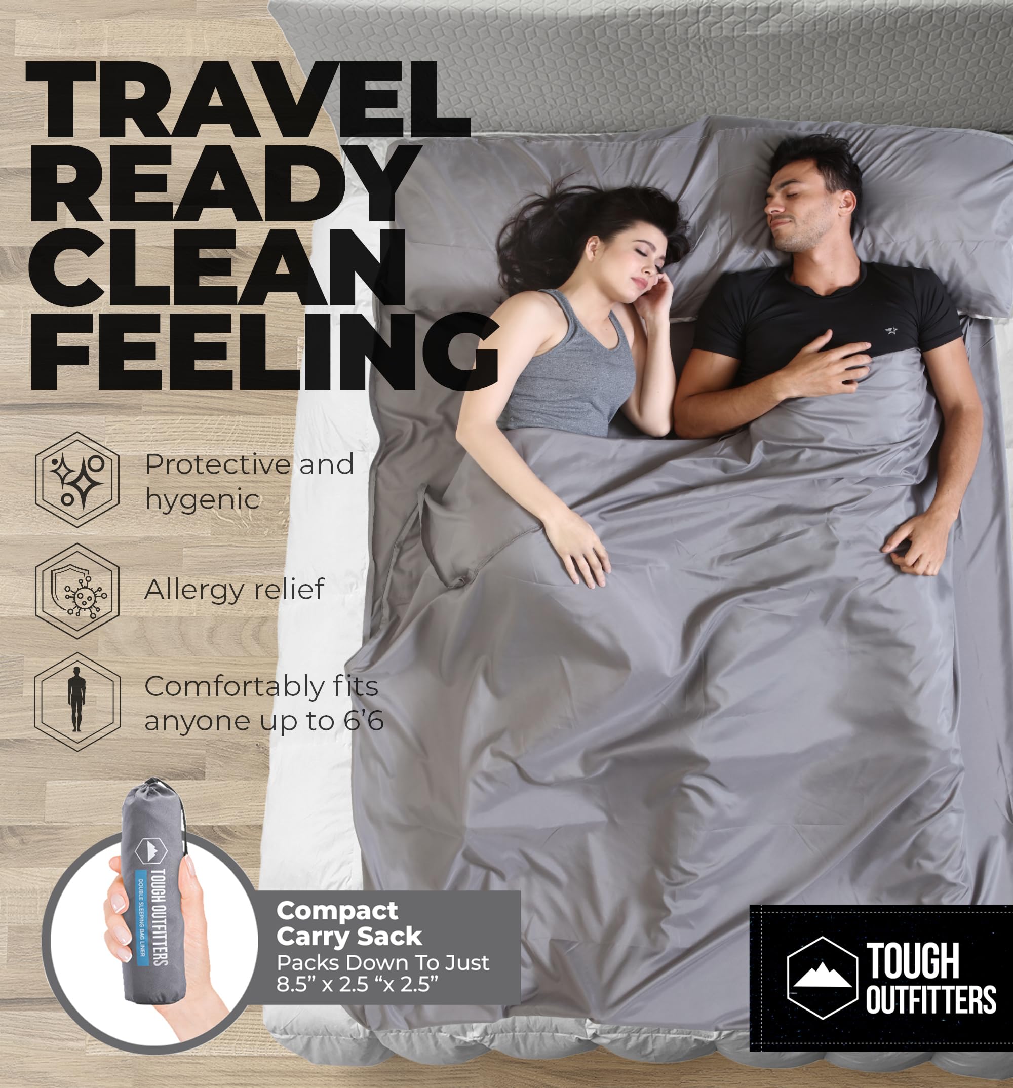 Tough Outdoors Sleeping Bag Liner - Adult Sleep Sack & Travel Sheets for Hotel - Travel Sleep Sack Backpacking & Camping - Sleeping Bag Liners - Hotel Bed Covering for Traveling