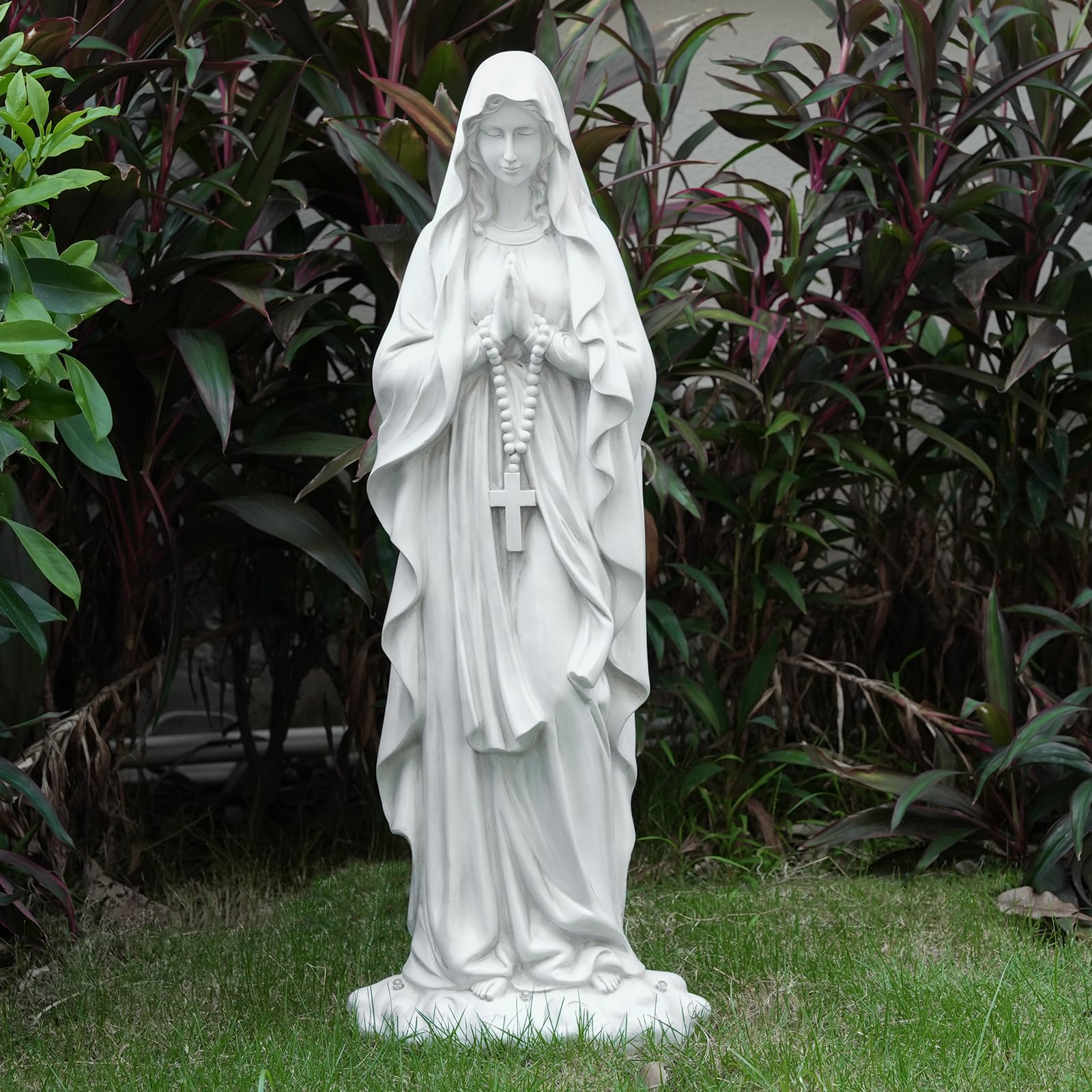 VChymm Virgin Mary Statue 31.49 Inch Religious Garden Statue Solar Mary Statue Outdoor Yard Patio Deck Home Entryway Hallway Sculpture