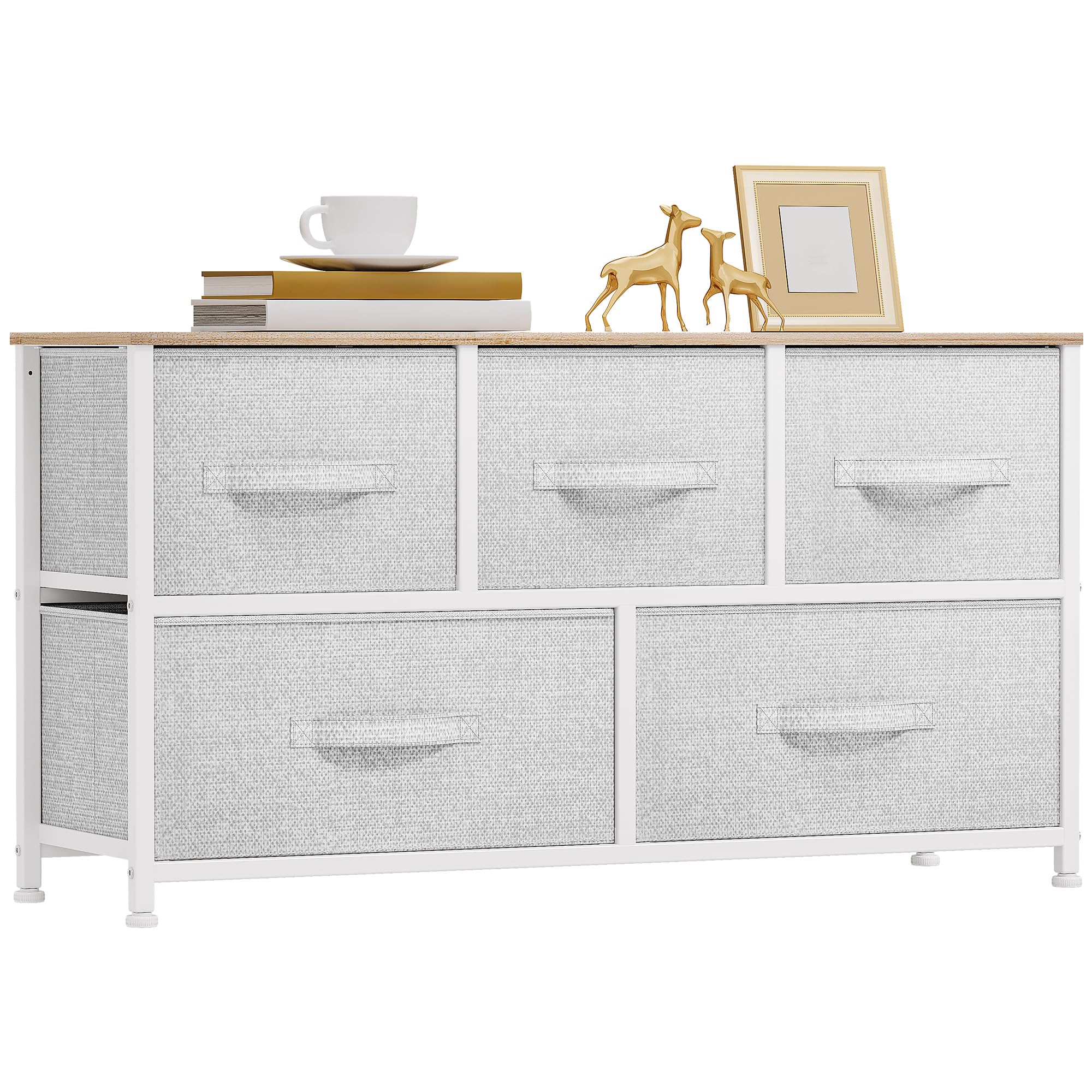 DWVO 5 Dresser for Bedroom, Storage Dresser with 5 Drawers, Wide Storage Tower, Chest of Drawers for Closet, Living Room