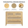 DWVO Natural Rattan 4 Drawer Dresser, Oak Rattan Dressers Chest of Drawers, Wood Storage Cabinets Corner Bedside Table for Dressering Room, Entryway, Hallway, Hold up to 200lbs