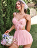 Avidlove Women's Lingerie Lace Babydoll Sleepwear Underwire Chemise Mesh Nightgown Slip Nightdress Pink XL