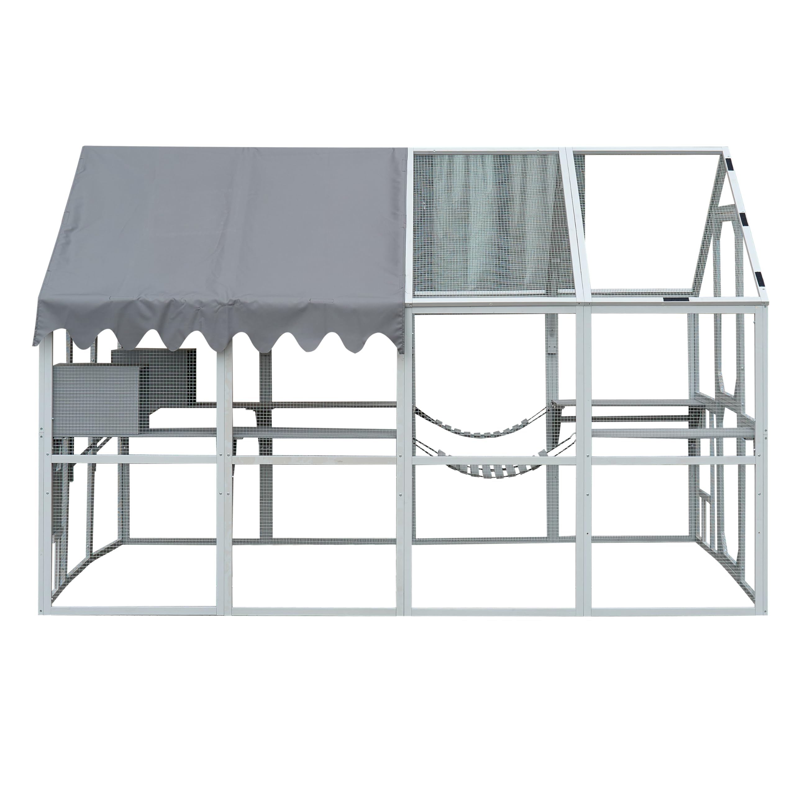 110" Large Wooden Window Catio Outdoor Cat Enclosure Walk in Cat Cage Kitten Playpen Patio with Weatherproof Roof, Multiple Platforms, 2 Bouncy Bridges and 2 Resting Houses