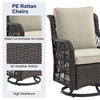 GarveeLife 3 Pieces Outdoor Swivel Rocker Chair Set Swivel Glider Rocker Rocking Chair Set with Glass Top Table with Thick Cushions for Backyard, Balcony, Deck,Outdoor, Brown Rattan and Beige Cushion