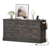 DWVO 7 Drawer Dressers, Buffet Sideboard with Power Outlets, Broad Rustic Wooden Chest of Drawers with Attractive Grain, Storage Cabinet for Living Room, Dining Room, Kitchen, Hallway, Dark Rustic Oak