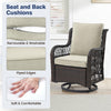 GarveeLife 3 Pieces Outdoor Swivel Rocker Chair Set Swivel Glider Rocker Rocking Chair Set with Glass Top Table with Thick Cushions for Backyard, Balcony, Deck,Outdoor, Brown Rattan and Beige Cushion