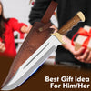 Handmade D2 Steel 18 Inches Large Bowie Knife, Full Tang Fixed Blade With Rosewood Handle and Brass Guard Hunting Knife with Leather Sheath Ideal for Camping, Hiking, Survival