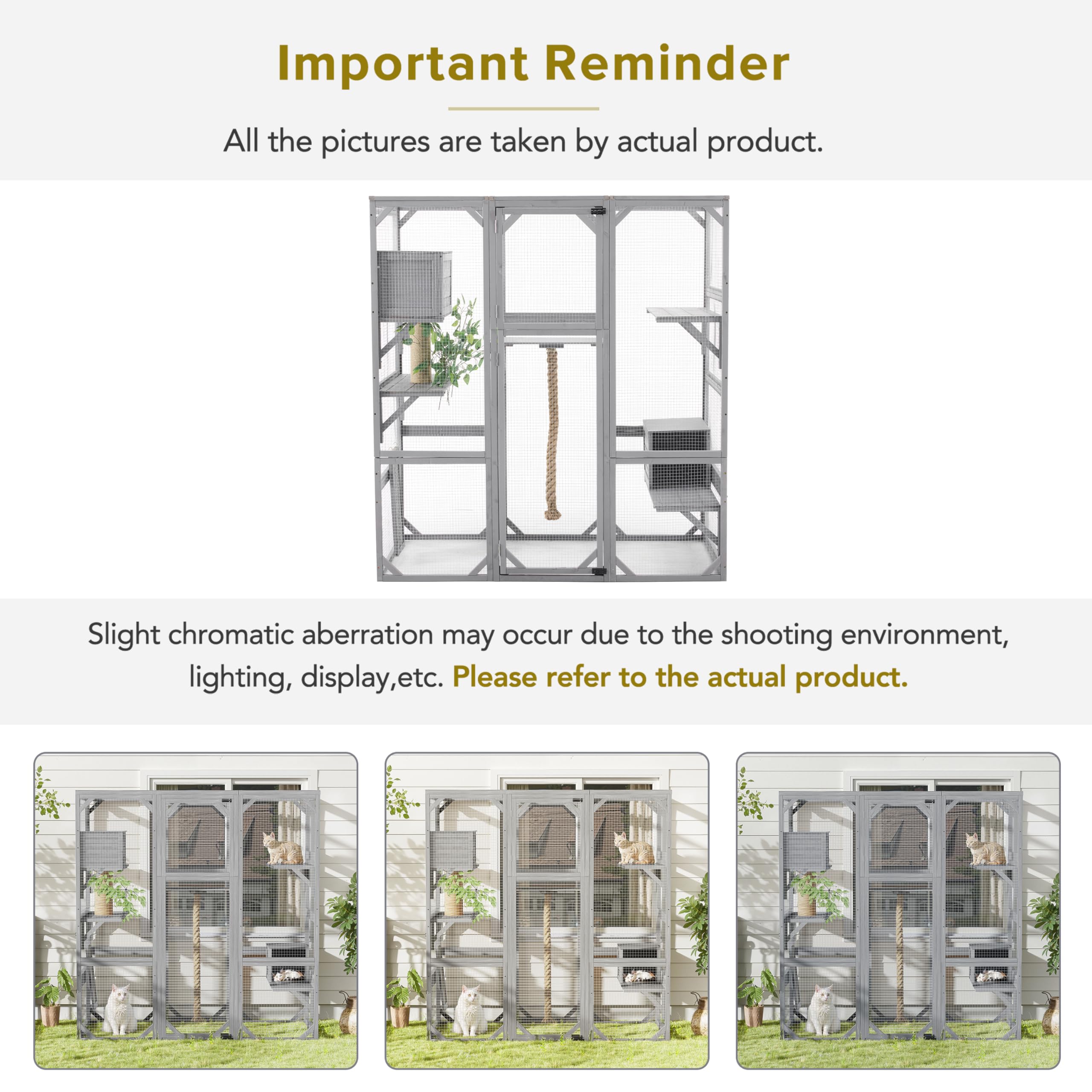 Outdoor Cat House Large Cat Enclosure, Window Catio Walk in Cage with Scratching Post, Platforms and 2 Condos, Cattery Outside Patio Cat Playpen for Mulitiple Cats