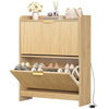 DWVO Narrow Fluted Shoe Cabinet with Air-Purifier, Shoe Storage Cabinet with 2 Flip Drawer, Adjustable or Removable Hidden Shoe Rack Free Standing Shoe Cabinet Organizer for Entryway,Hallway-Natural