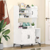 GarveeLife Litter Box Enclosure with Shelves, Cabinet, Hidden Cat Box Furniture, Scratching Mat, Wood Sturdy Washroom Storage, Indoor House, White