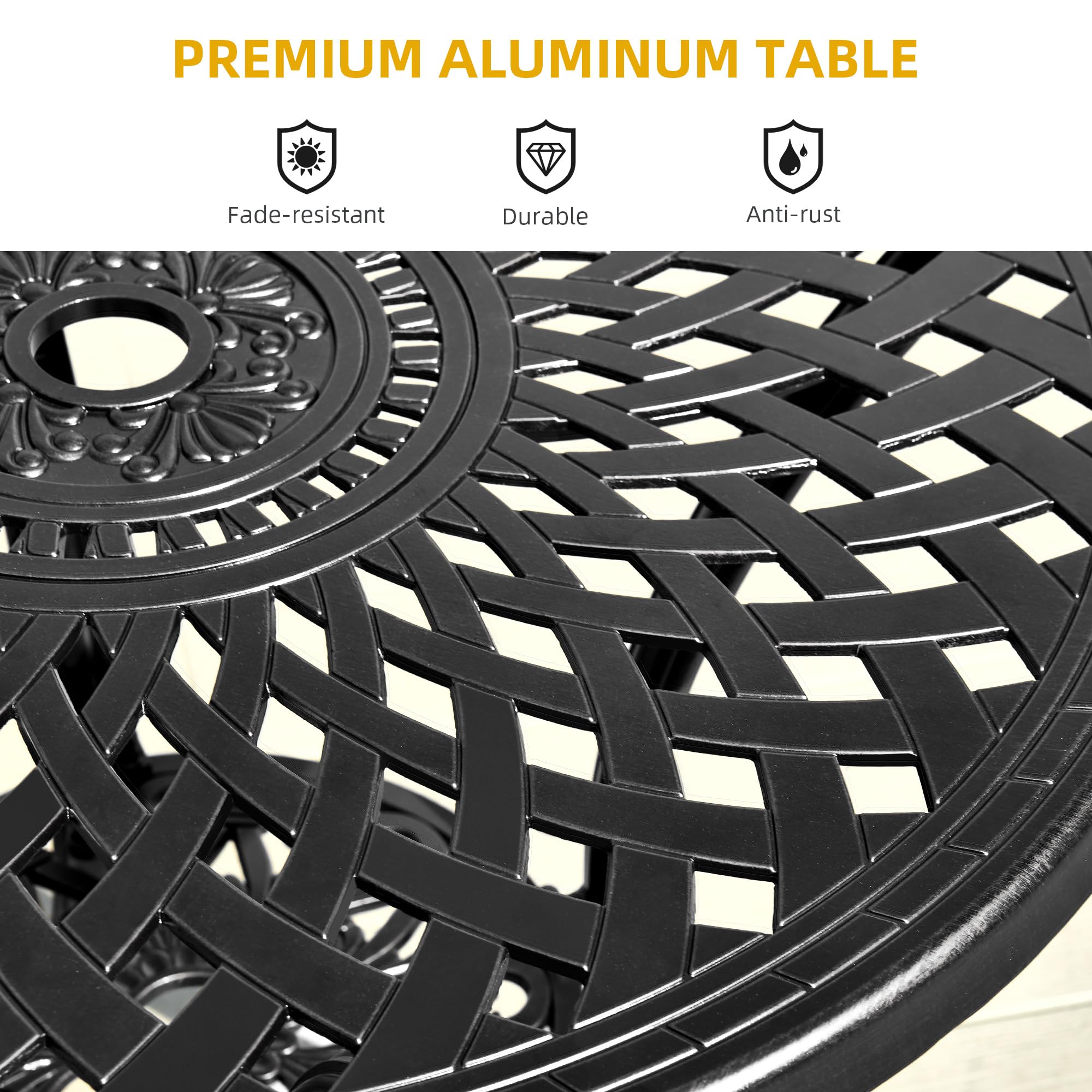 DWVO 5 Piece Outdoor Cast Aluminum Patio Dining Sets with 2 Chairs, 30 Inches Round Table with Umbrella Hole, All-Weather Patio Conversation Sets with Adjustable Feet for Balcony Backyard Garden