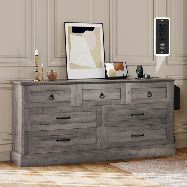 DWVO Farmhouse 7 Drawers Dresser, 59
