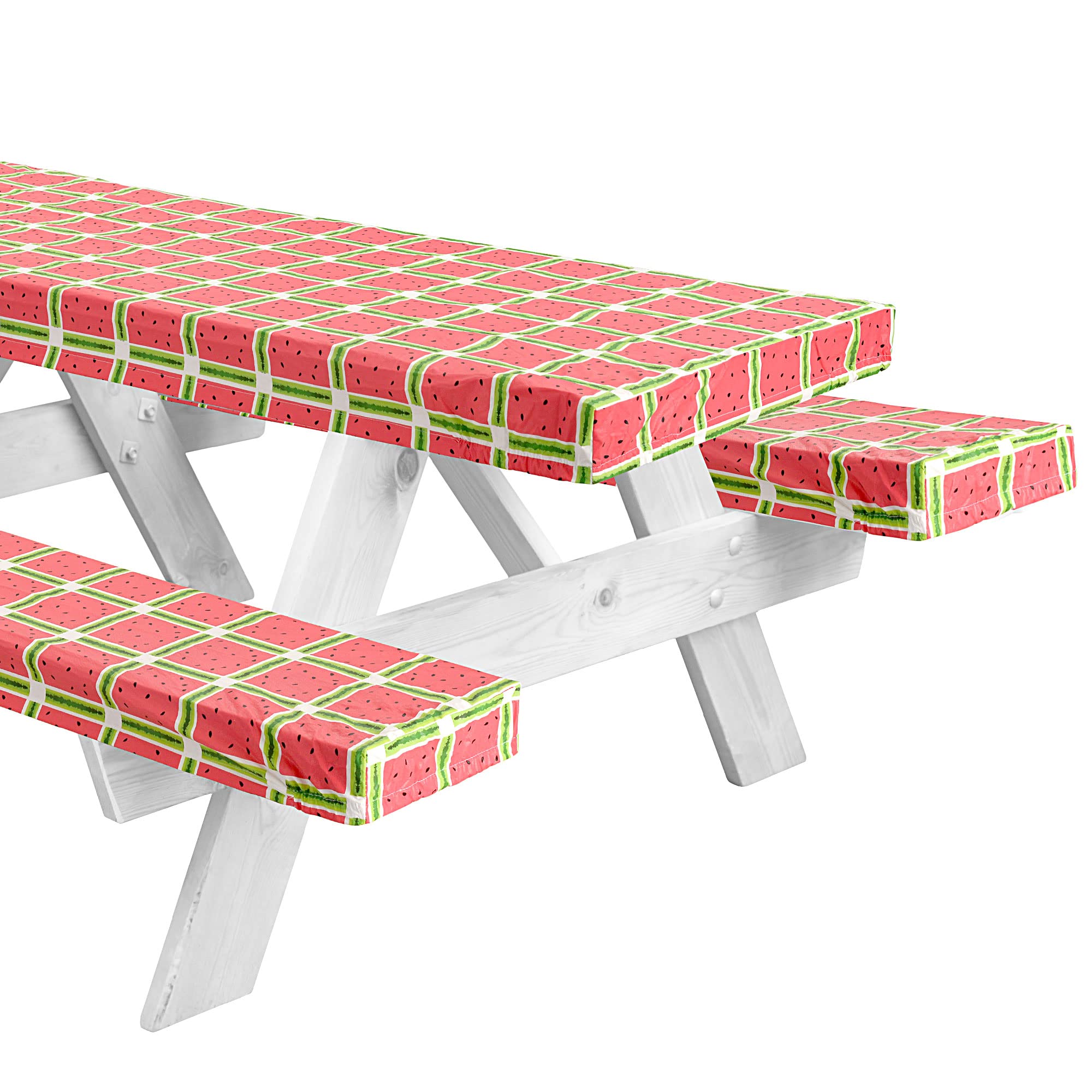 LINPRO 6ft Picnic Table Cover with Bench Covers Vinyl Fitted Picnic Table Covers with Elastic Camping Essentials and Picnic Tablecloth and RV Accessories