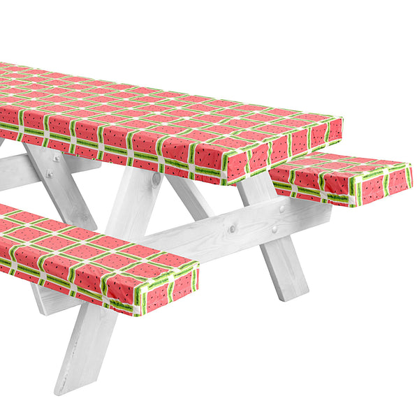 LINPRO 6ft Picnic Table Cover with Bench Covers Vinyl Fitted Picnic Table Covers with Elastic Camping Essentials and Picnic Tablecloth and RV Accessories