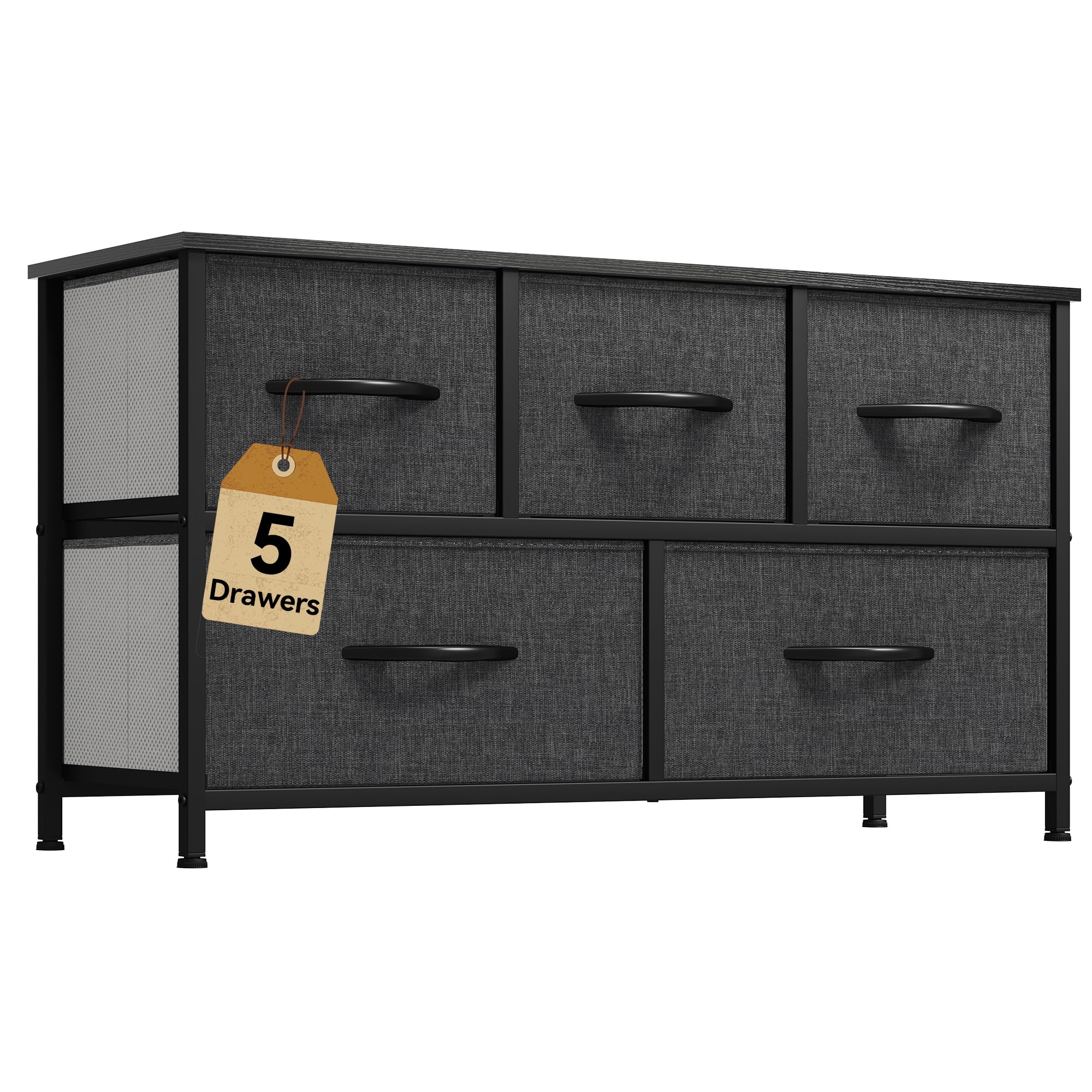 DWVO 5 Dresser for Bedroom, Fabric 5 Drawers, Chest of Drawers for Closet, Black Dresser & Chest of Drawers