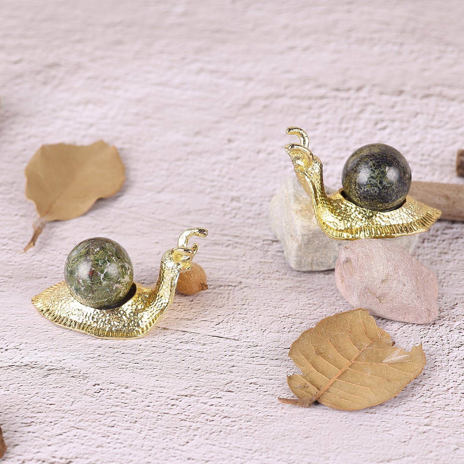SHENGTIAN 2-Piece Set, 2-Inch Handcrafted Gold Snail Statues with 0.78-Inch Natural Dragon Blood Crystal Balls, Symbolizing Safety and Journey, Ideal for Desk and Home Decor (Dragon Blood)