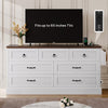 DWVO 7 Drawer Dressers, Buffet Sideboard with Power Outlets, Broad Rustic Wooden Chest of Drawers with Attractive Grain, Storage Cabinet for Living Room, Dining Room, Kitchen, and Hallway, White