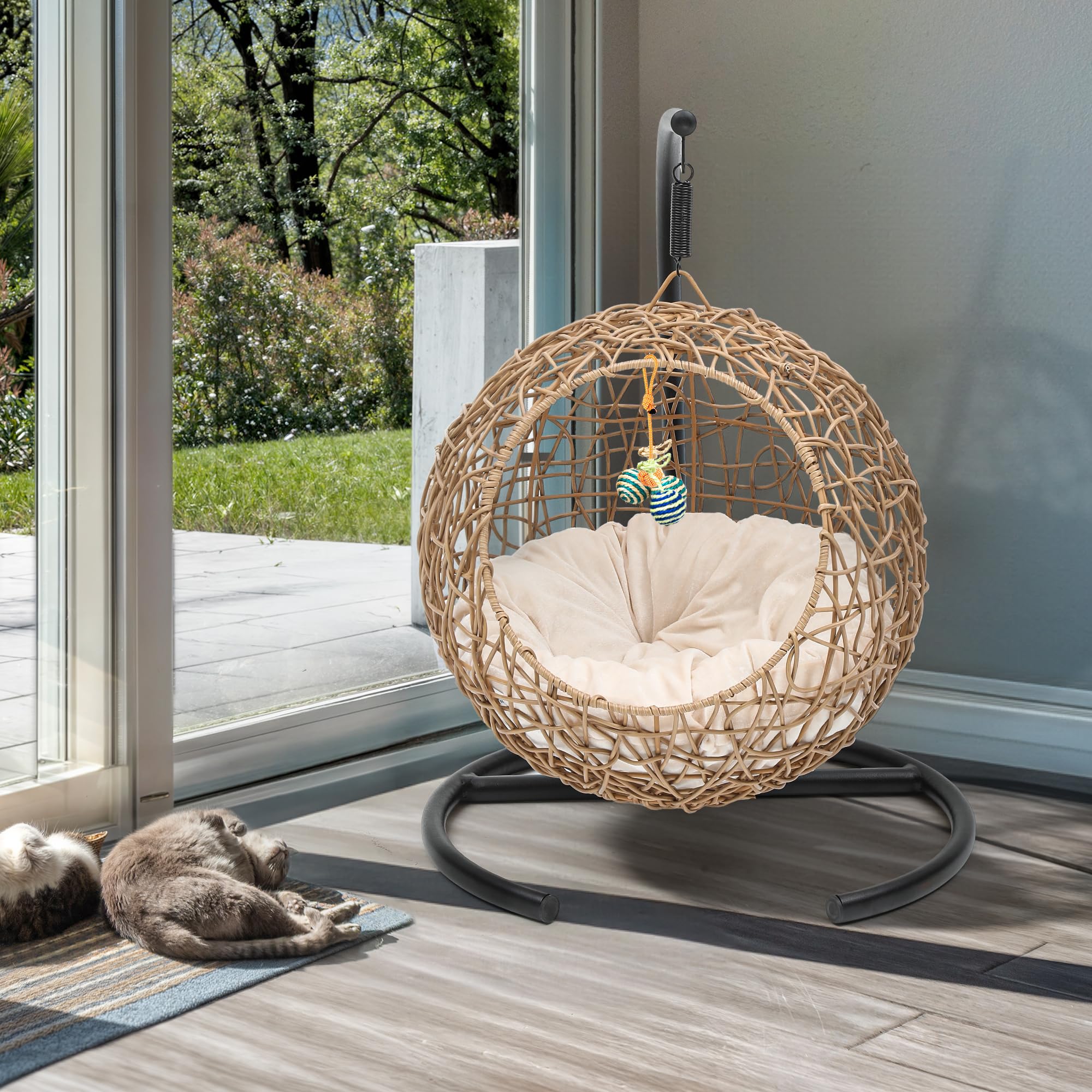 YITAHOME Cat Swing Bed with Stand & Cushion, Cat Egg Chair with Rattan Wicker Appearance, Indoor Hanging Swinging Cat Bed for Cats, Small Dogs, and Small Animals, Orange