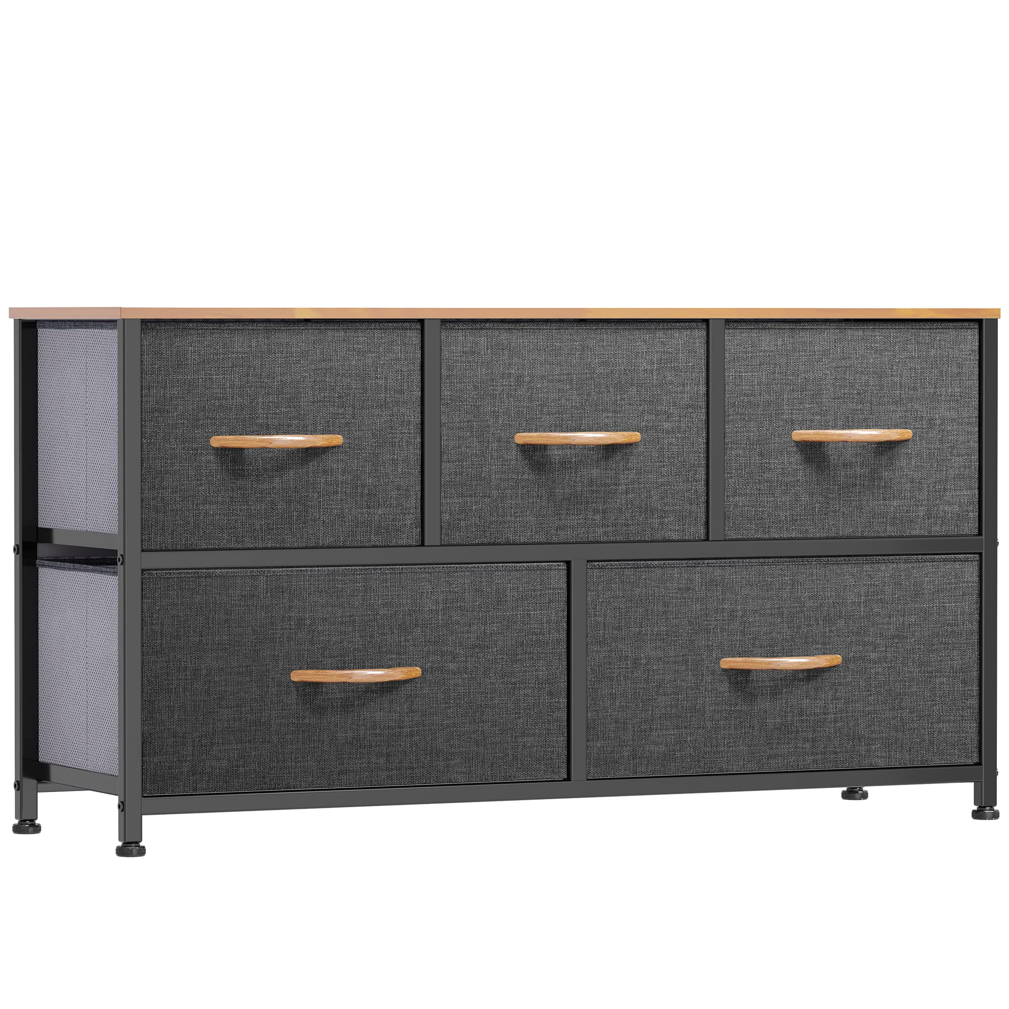 DWVO Dresser TV Stand, Fabric Dresser with 5 Drawers, Dresser for Bedroom, Wide Dresser, Storage Tower, Chest of Drawers for Closet, Living Room, Hallway, Dull Grey