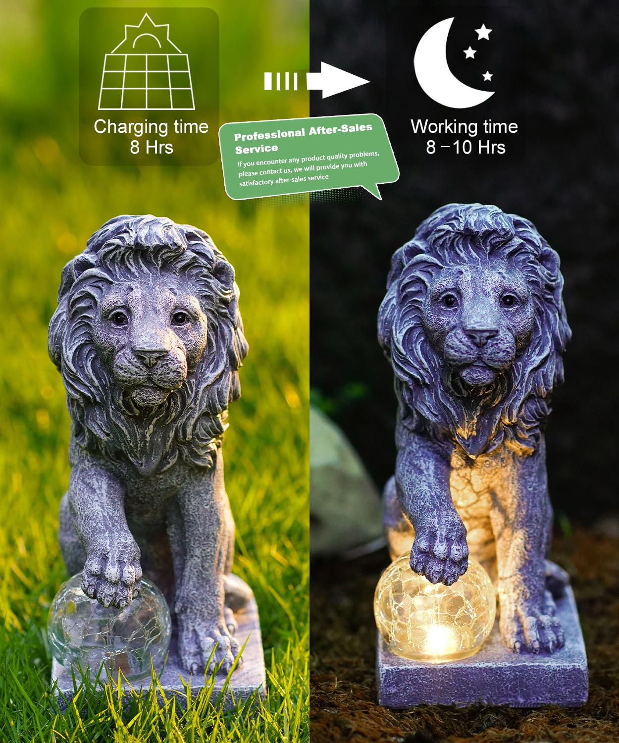 Philodwell Solar Lion Statue for Garden Decor: Outdoor Figurines Sculpture with Ball for Lawn Patio Yard Balcony - Gifts for Mom Grandma Women