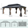 YITAHOME 12X20FT Hard Top Metal Gazebo Patios Double Roof Canopy Aluminum Frame Garden Gzebo Tent Curtains Netting for Patios Backyards Decks Lawns Brown