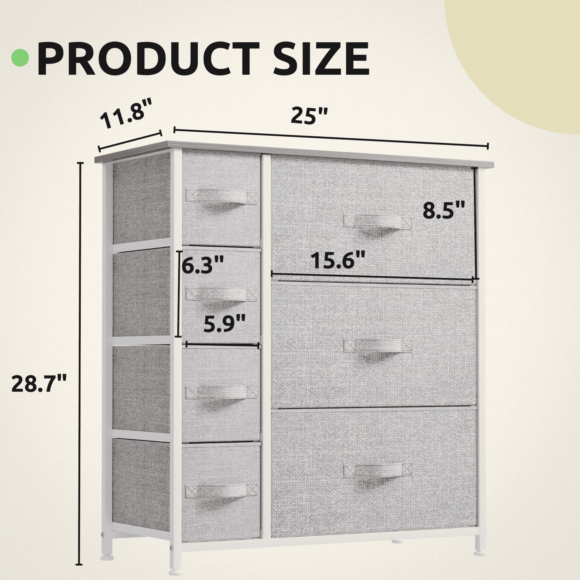 GOOBED Dresser for Bedroom, 7 Drawers Fabric Dresser, Organizer Unit for Living Room, Hallway, Closets - Sturdy Steel Frame, Wooden Top & Easy Pull Fabric Bins, Light Gray