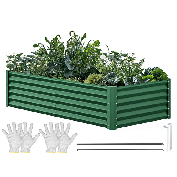YITAHOME 6x3x1.5ft Large Raised Garden Bed Kit, Galvanized Metal Planter Box with Gloves, Ground Nails, Support Rod, Outdoor Above Ground Planters for Plants Vegetables Flowers, Green