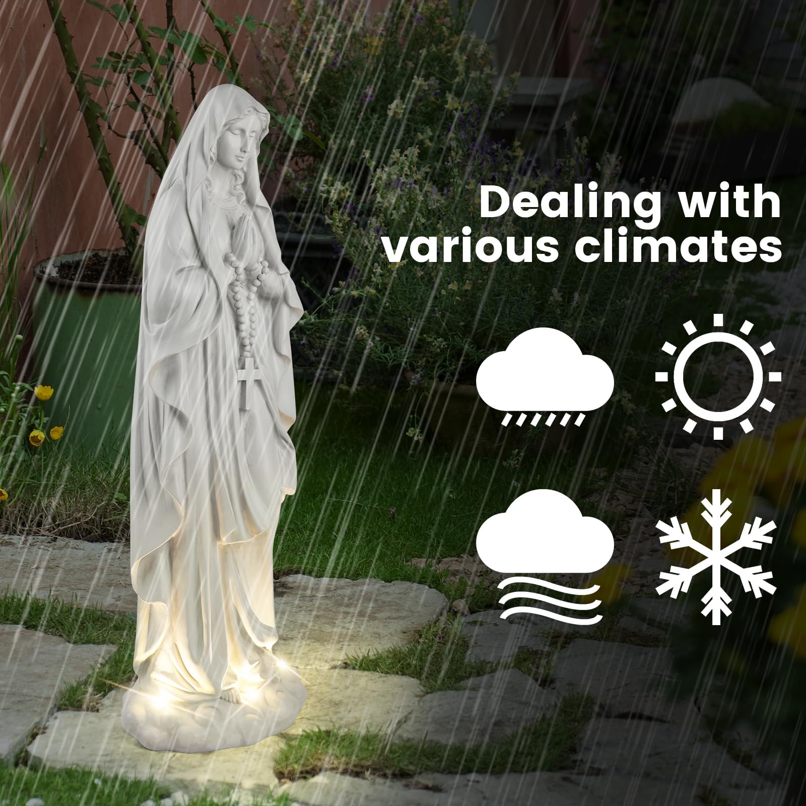 VChymm Virgin Mary Statue 31.49 Inch Religious Garden Statue Solar Mary Statue Outdoor Yard Patio Deck Home Entryway Hallway Sculpture